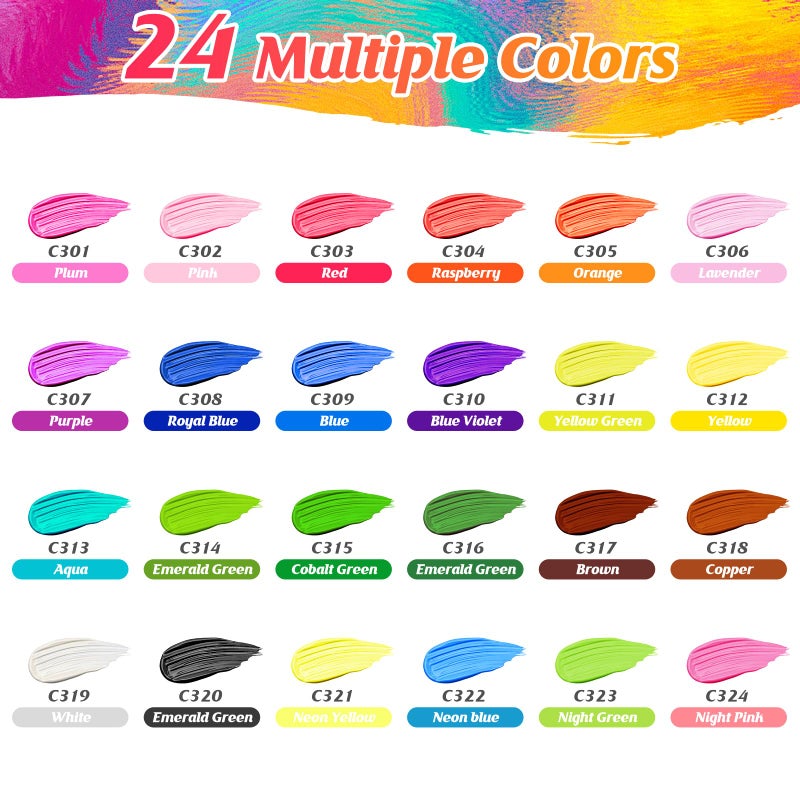 Caliart Iridescent Acrylic Paint with 12 Brushes  24 Colors (59ml  2oz) Art Craft Paints for Artists Students Kids Beginners  Halloween Decorations Canvas Ceramic Wood Rock Painting Kit - Image 2